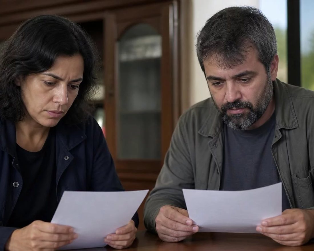 Dupla discute em pé entre as estantes de uma biblioteca, cada um sustentando o seu ponto